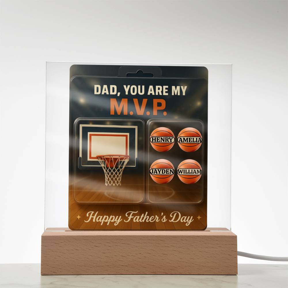 Dad, You Are My M.V.P. - Personalized Fathers Day Gift From Kids - Acrylic Basketball Plaque