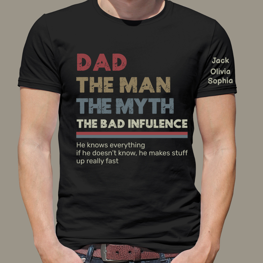 Personalized Dad Papa Grandpa Shirt, Custom Papa Legend Influence T-Shirt, Custom Birthday Fathers Day Gift